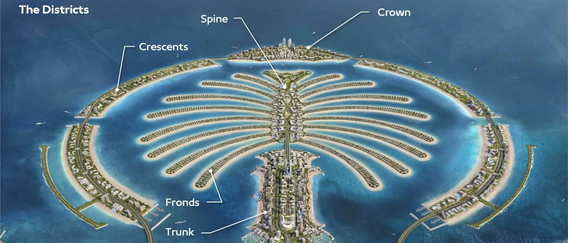 Palm Jebel Ali map showing trunk, fronds, crescents