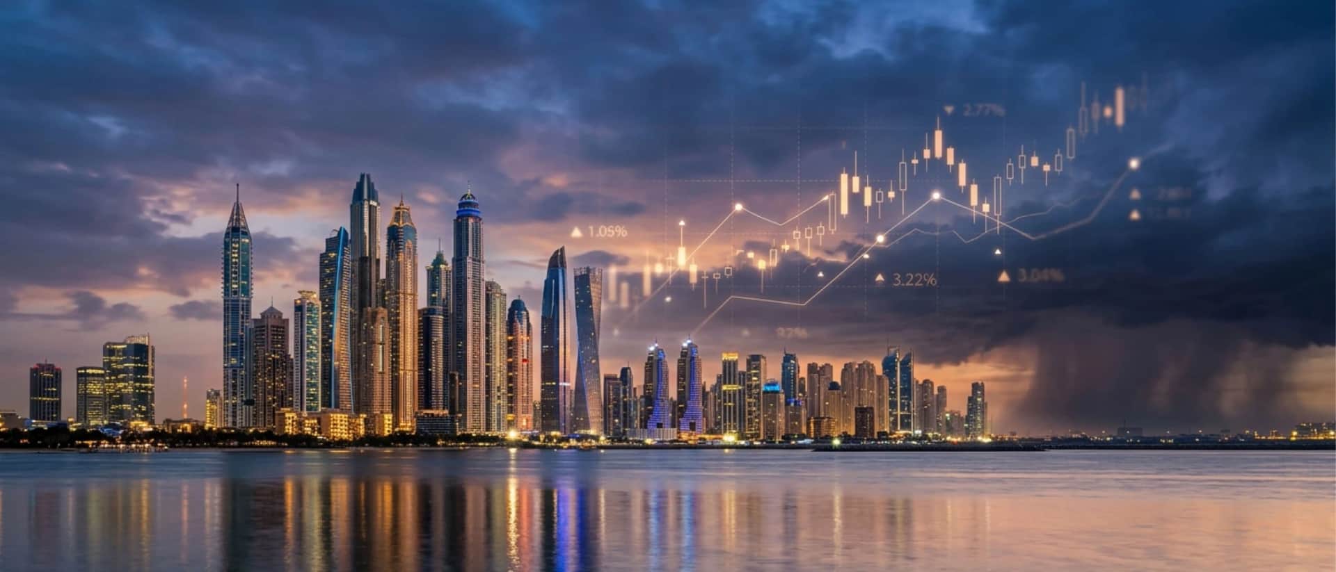 Dubai skyline with real estate growth chart overla