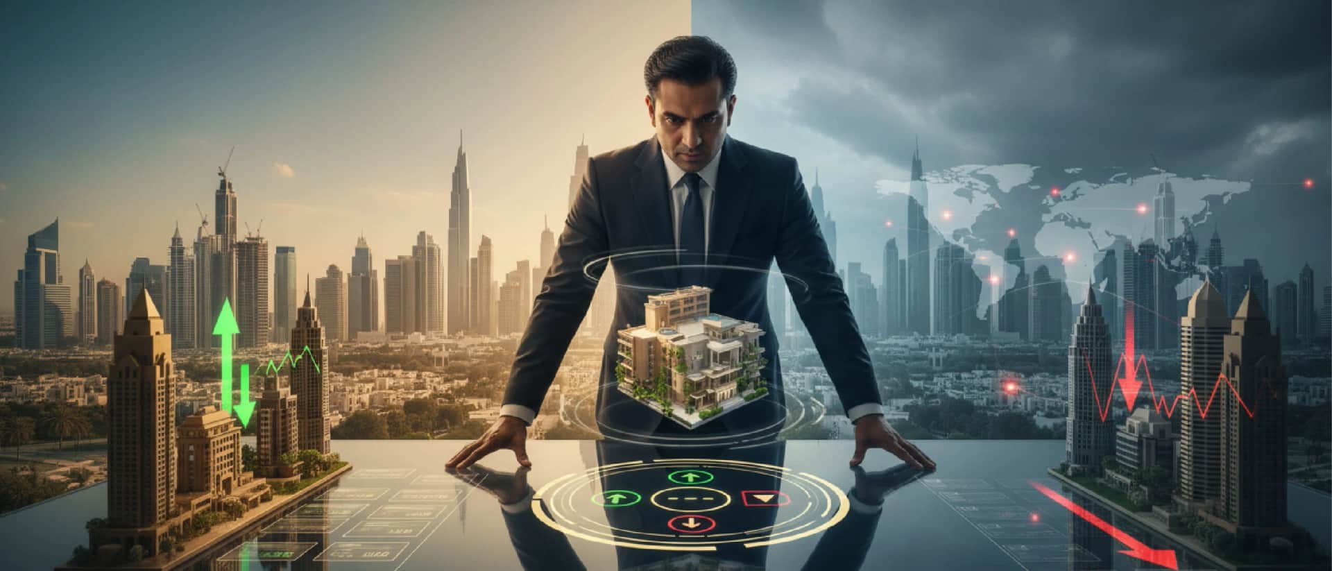 Dubai real estate market rise and fall concept 3D