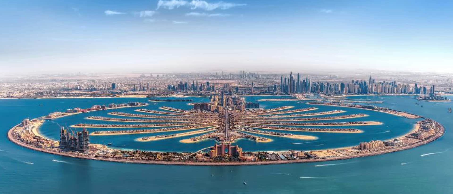 Aerial view of Palm Jumeirah, Dubai, with Atlantis