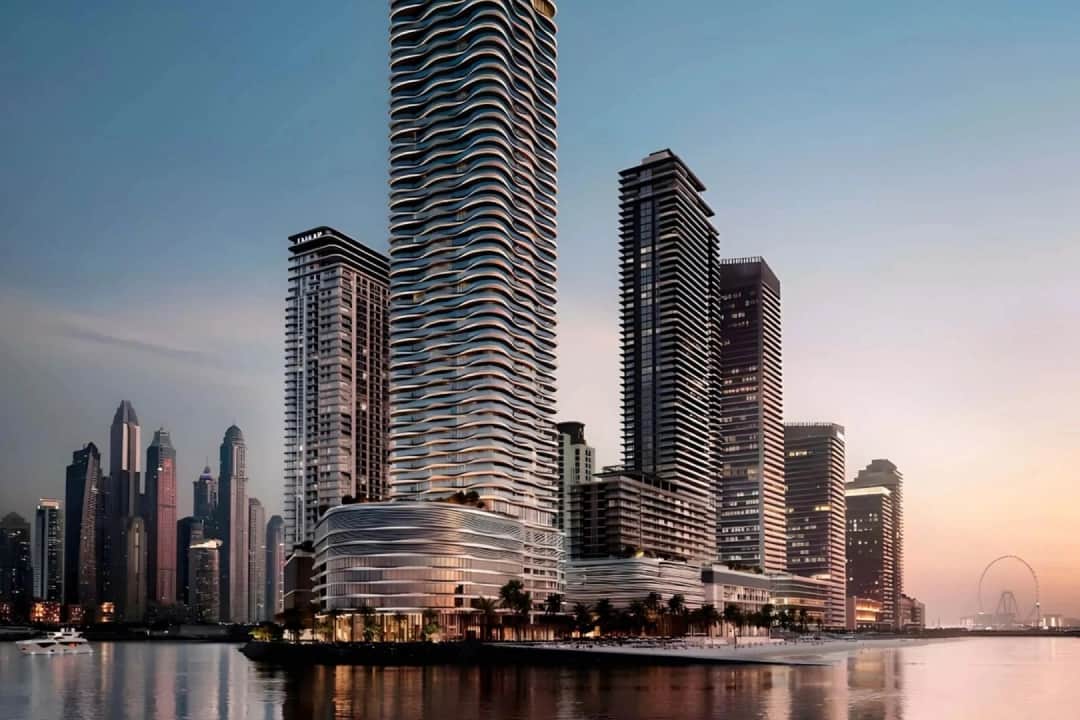 Modern waterfront towers with a curvy architectural design