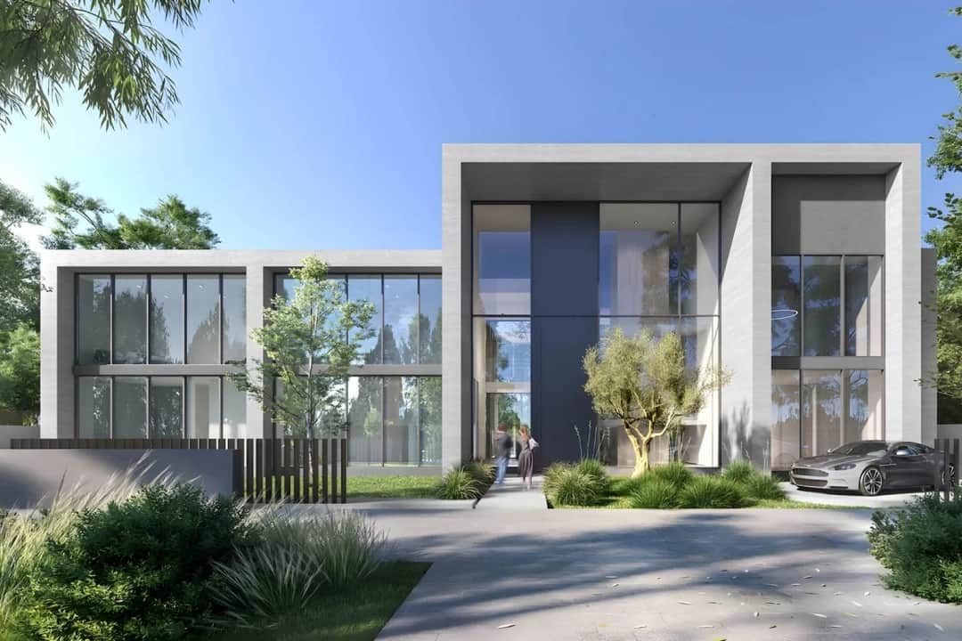 Contemporary villa with minimalist design and green landscaping