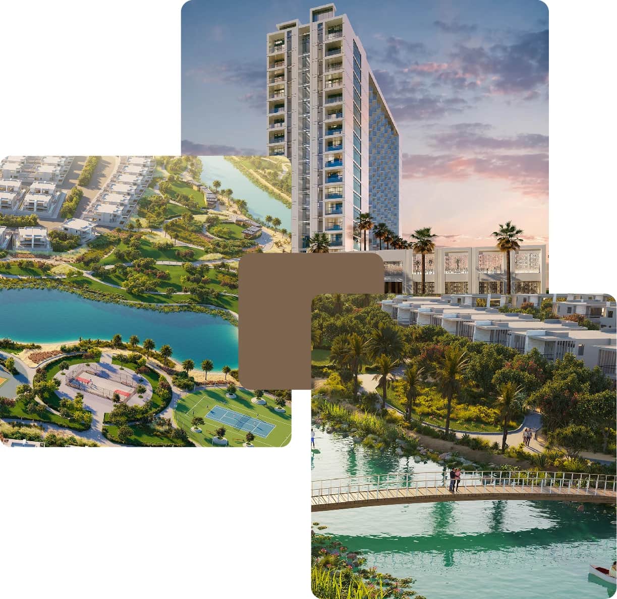 Residential community with water features and tennis courts