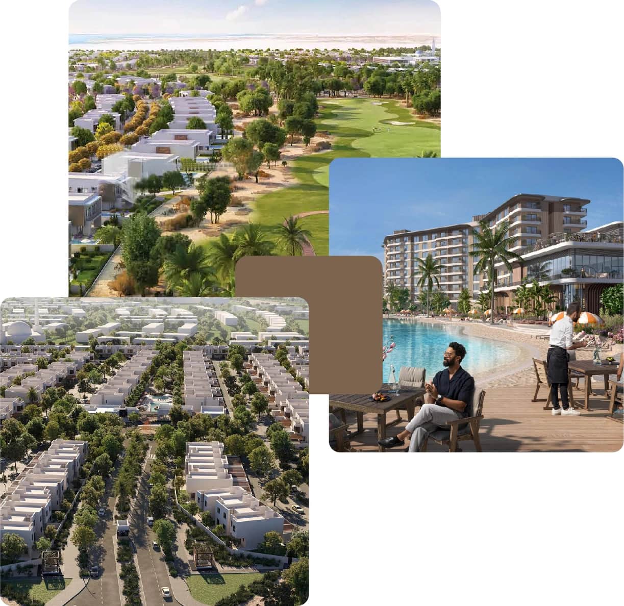 Golf course homes and waterfront dining views