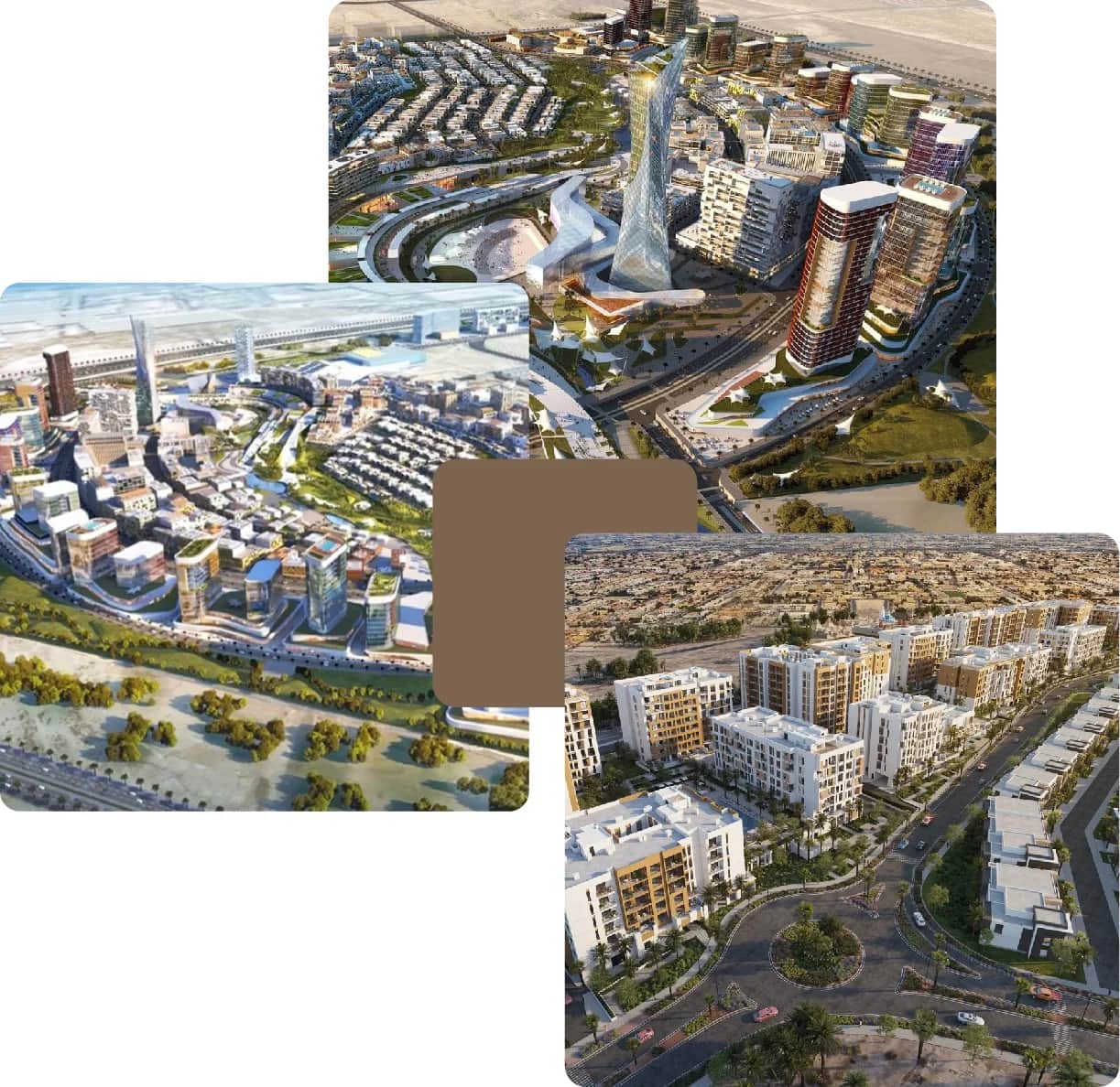 Aerial view of modern city development with tall buildings