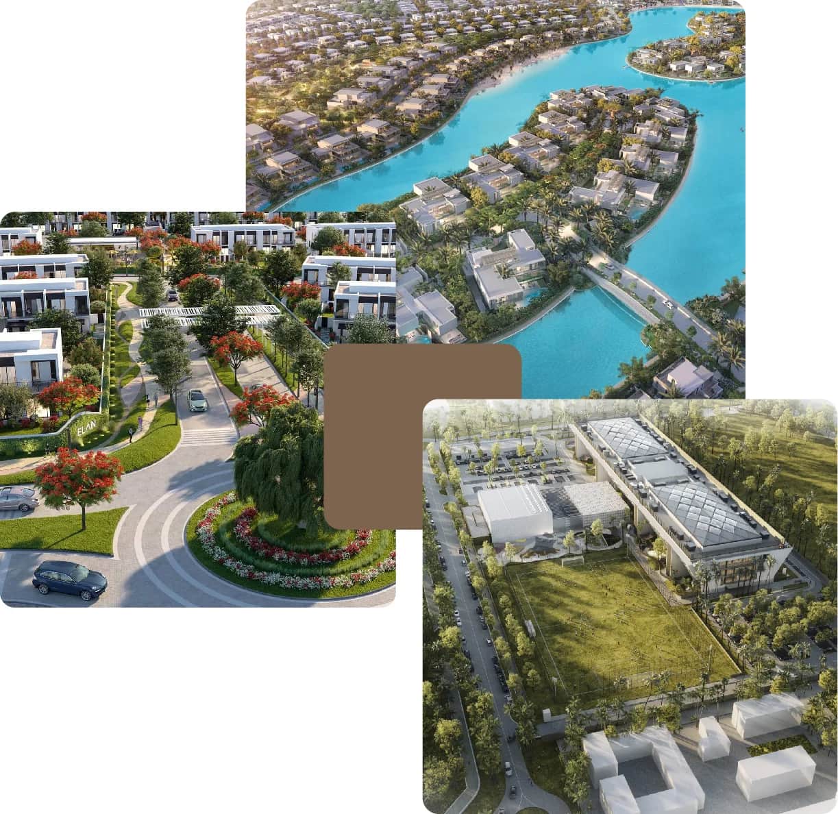 Aerial view of luxurious waterfront residential community