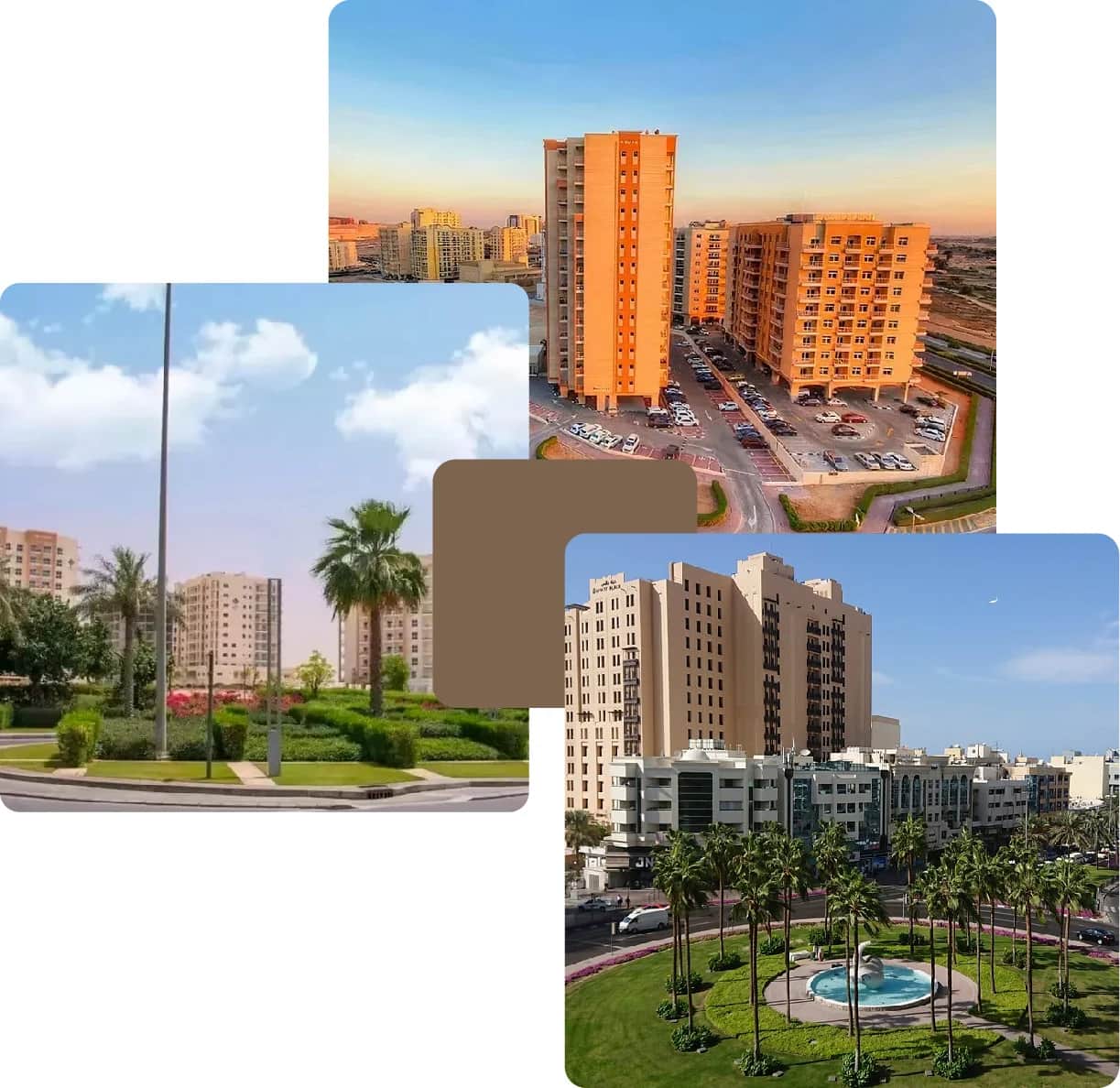 High-rise residential buildings with landscaped gardens