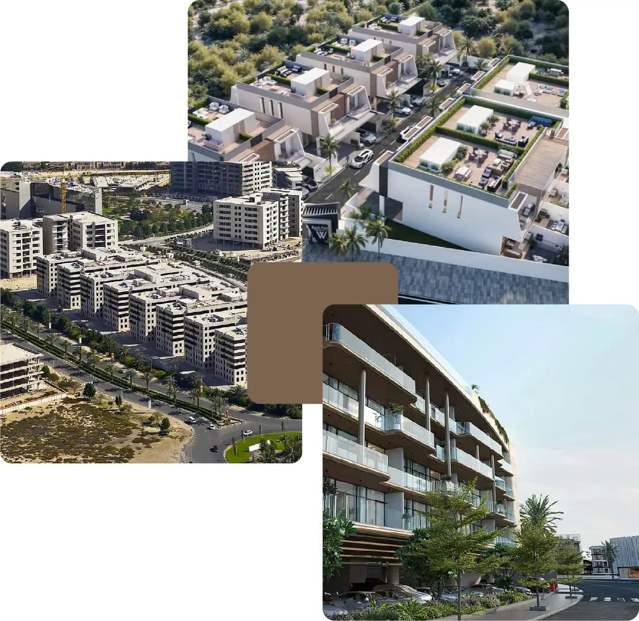 Aerial view of modern residential buildings and villas