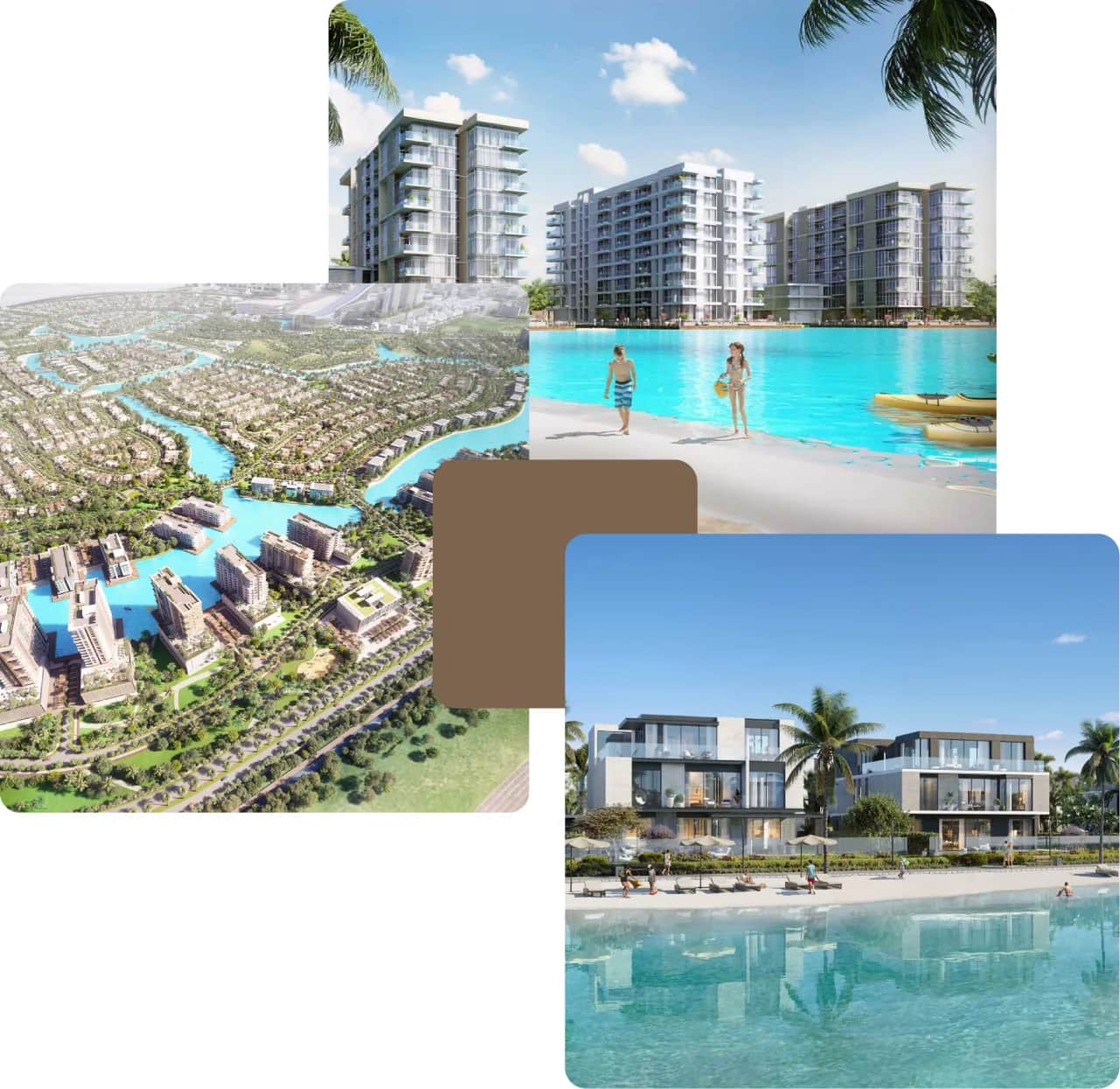 Dubai lagoon community with waterfront towers