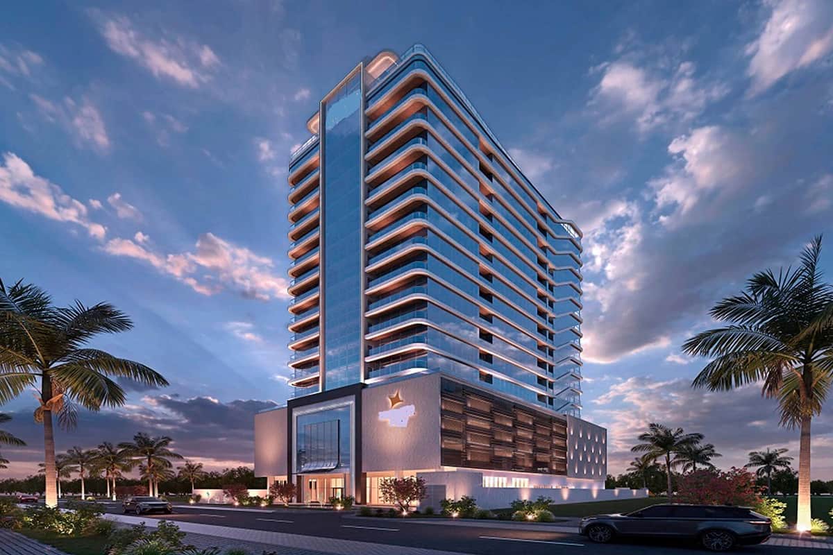 Modern residential tower with glass facade