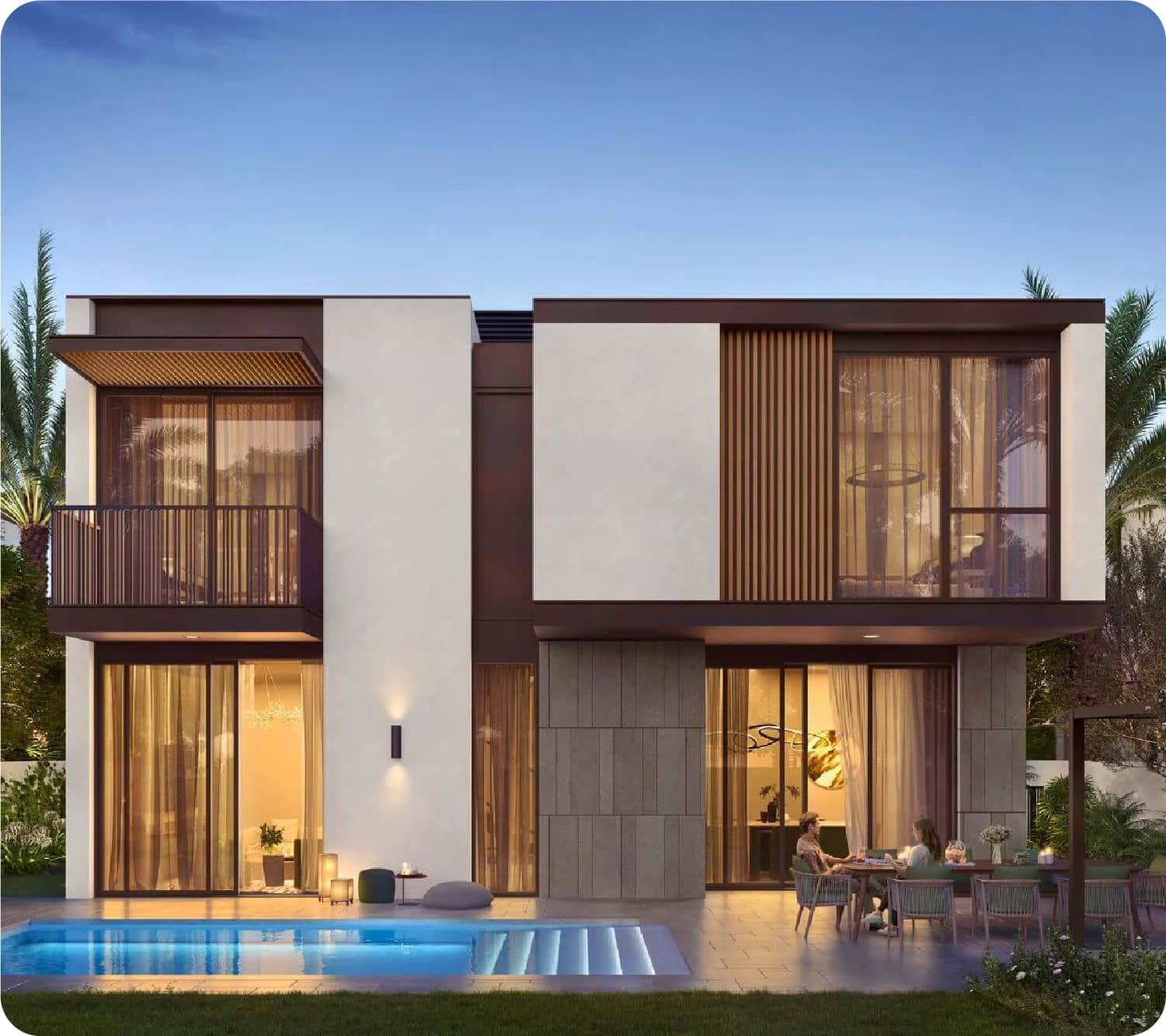 Modern villa with pool and outdoor dining area