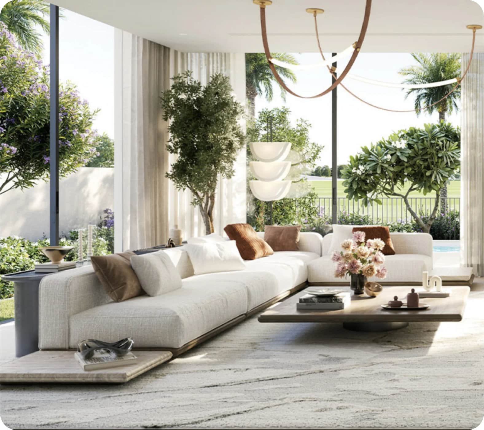 Modern villa with a luxurious outdoor seating area and pool