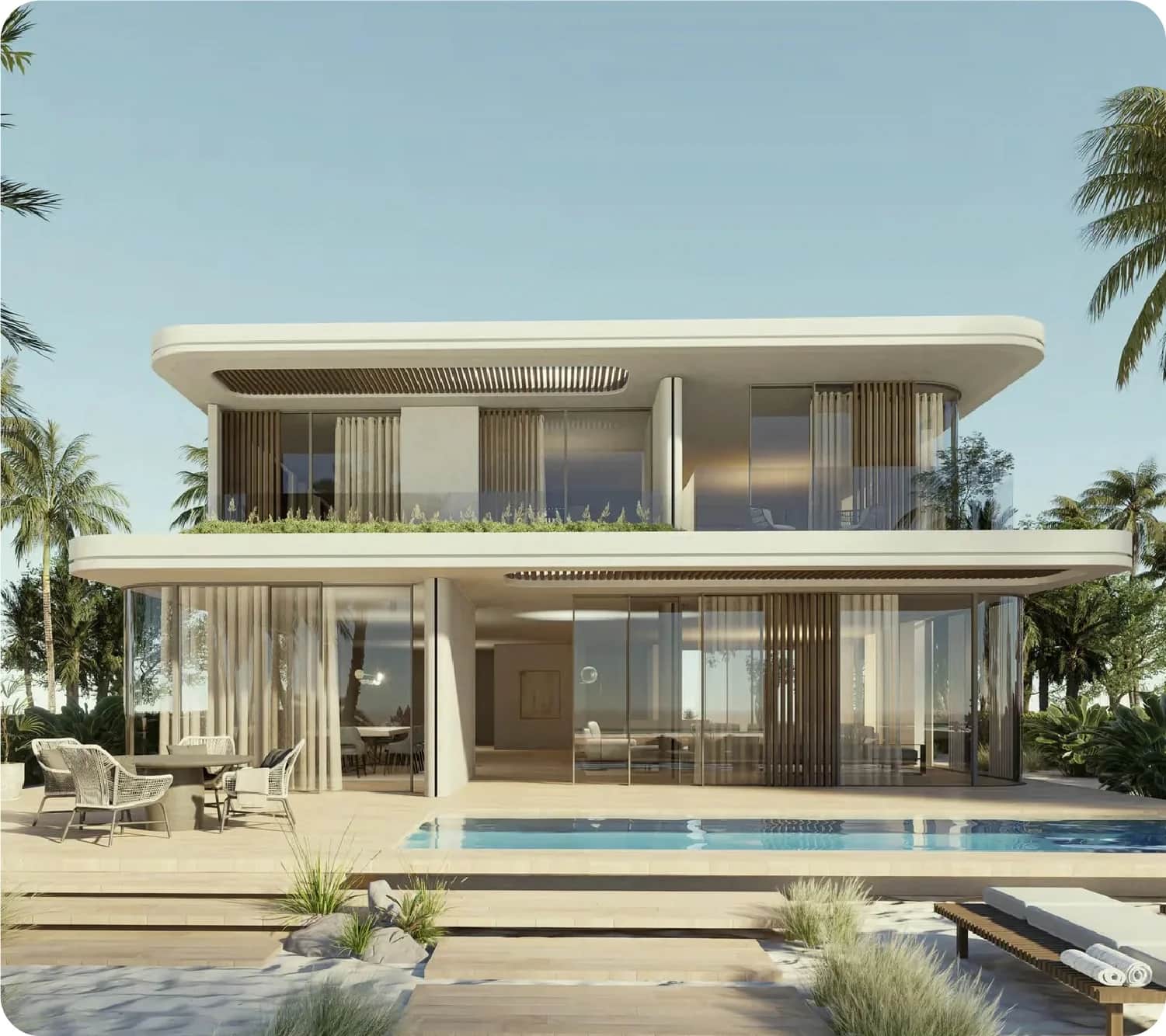 Modern luxury villa with private pool and lush surroundings
