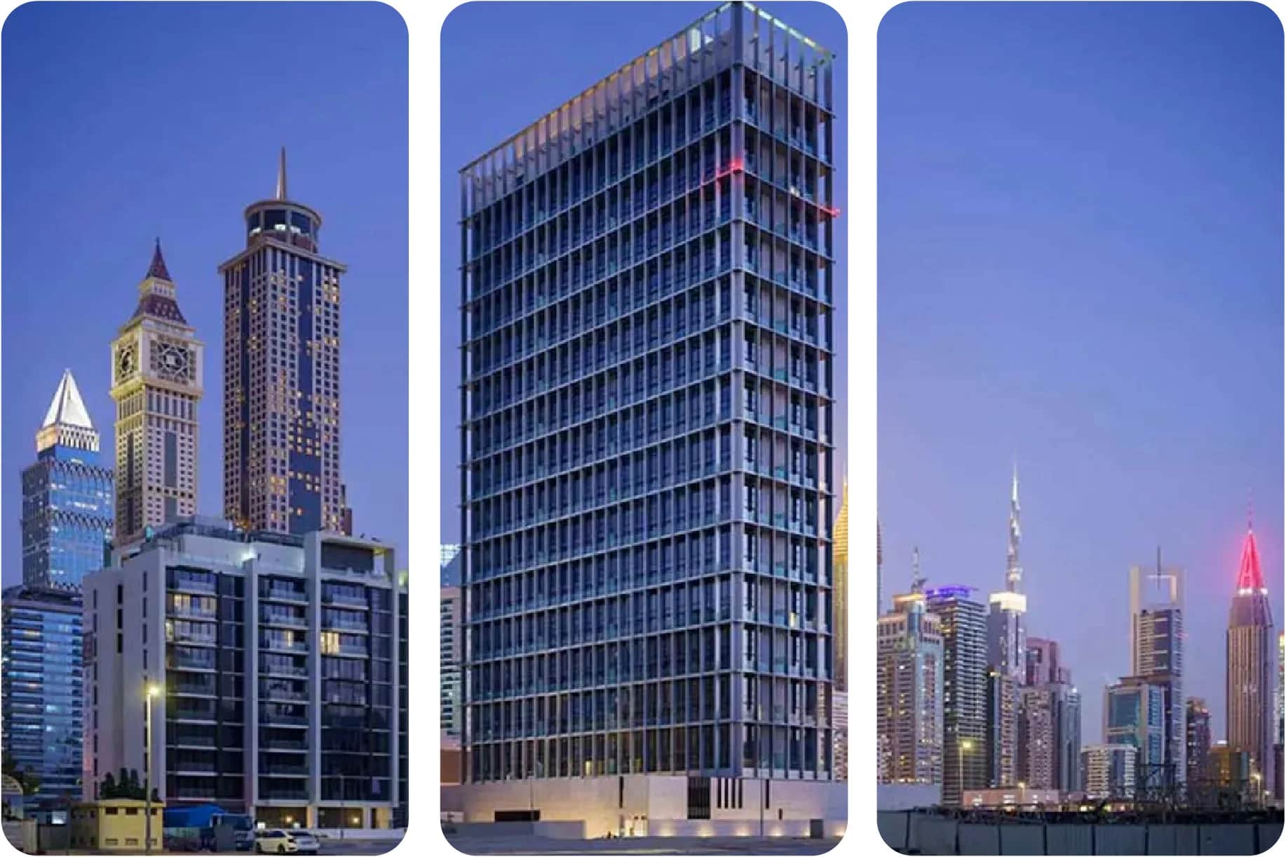Dubai skyline featuring iconic towers and modern architecture