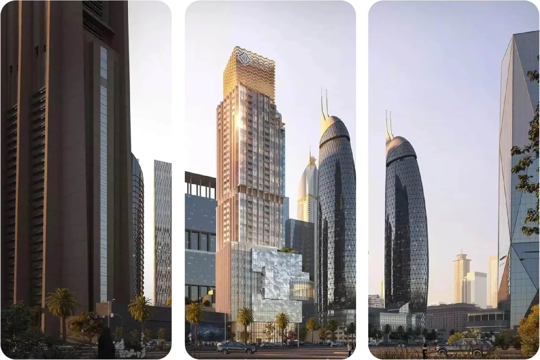 Luxury skyscraper towers with unique architectural designs