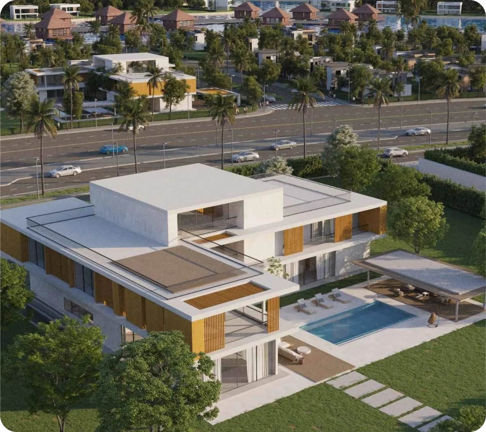 Contemporary villa with pool in landscaped residential community