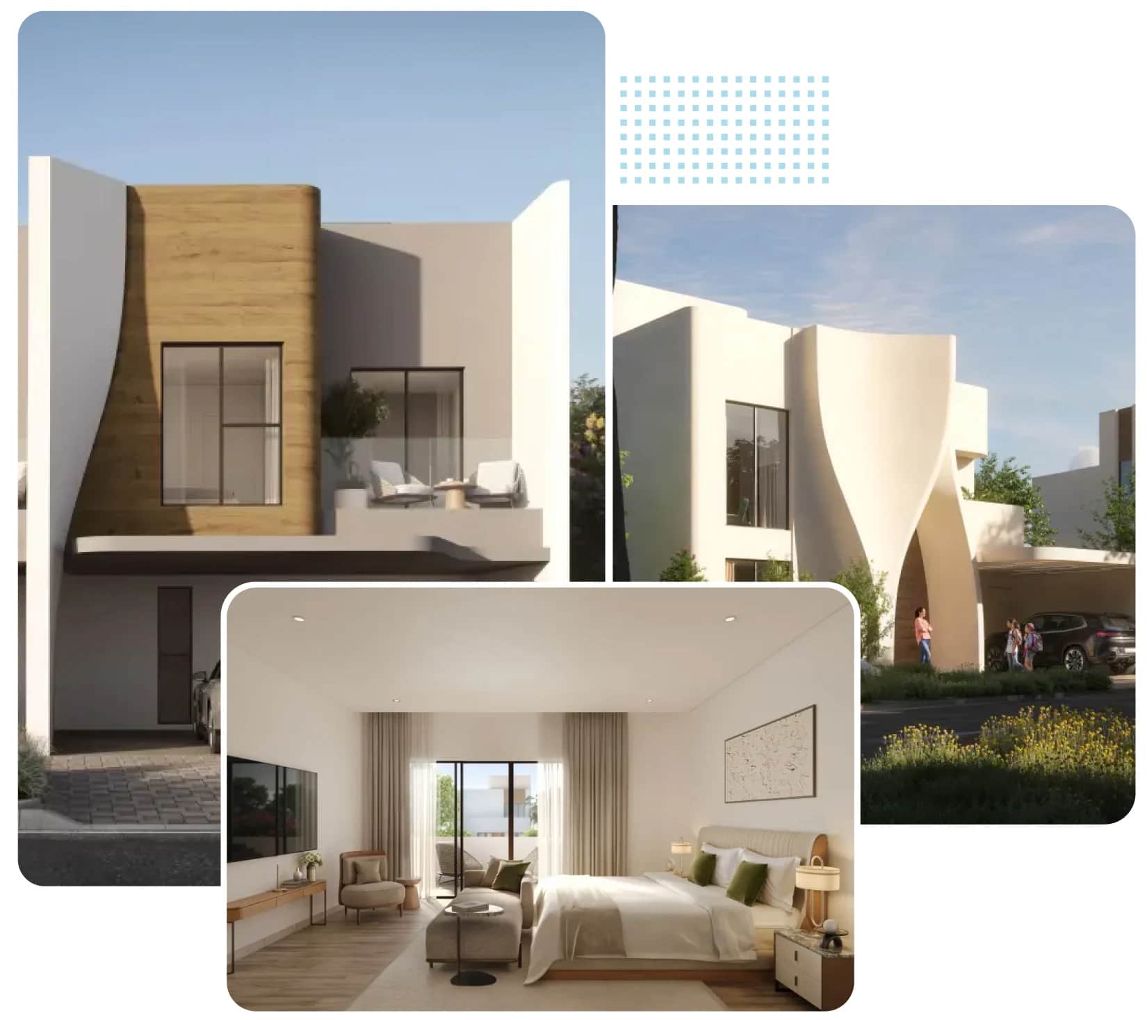 Modern villa exterior with curved facade and balcony