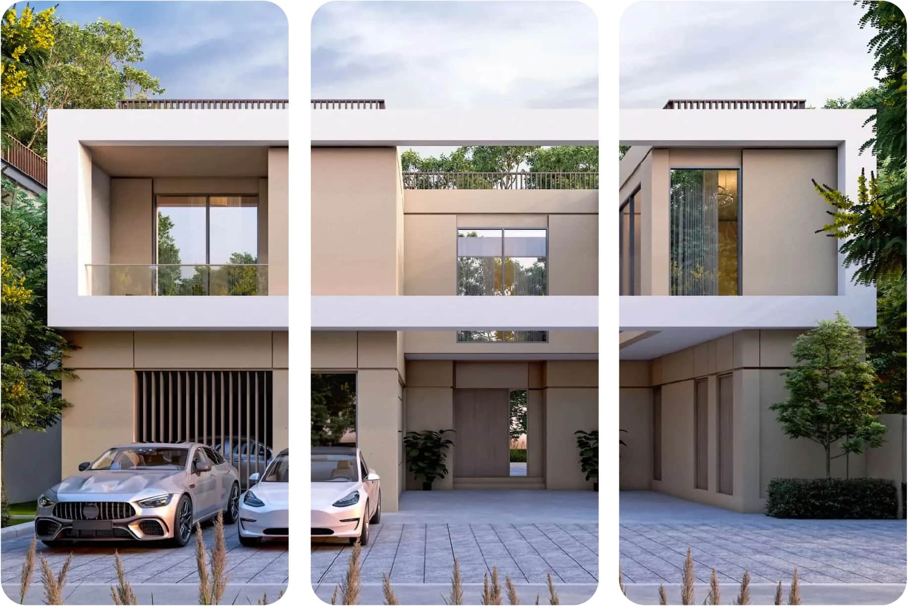 Luxury modern villa with sleek design and private garage