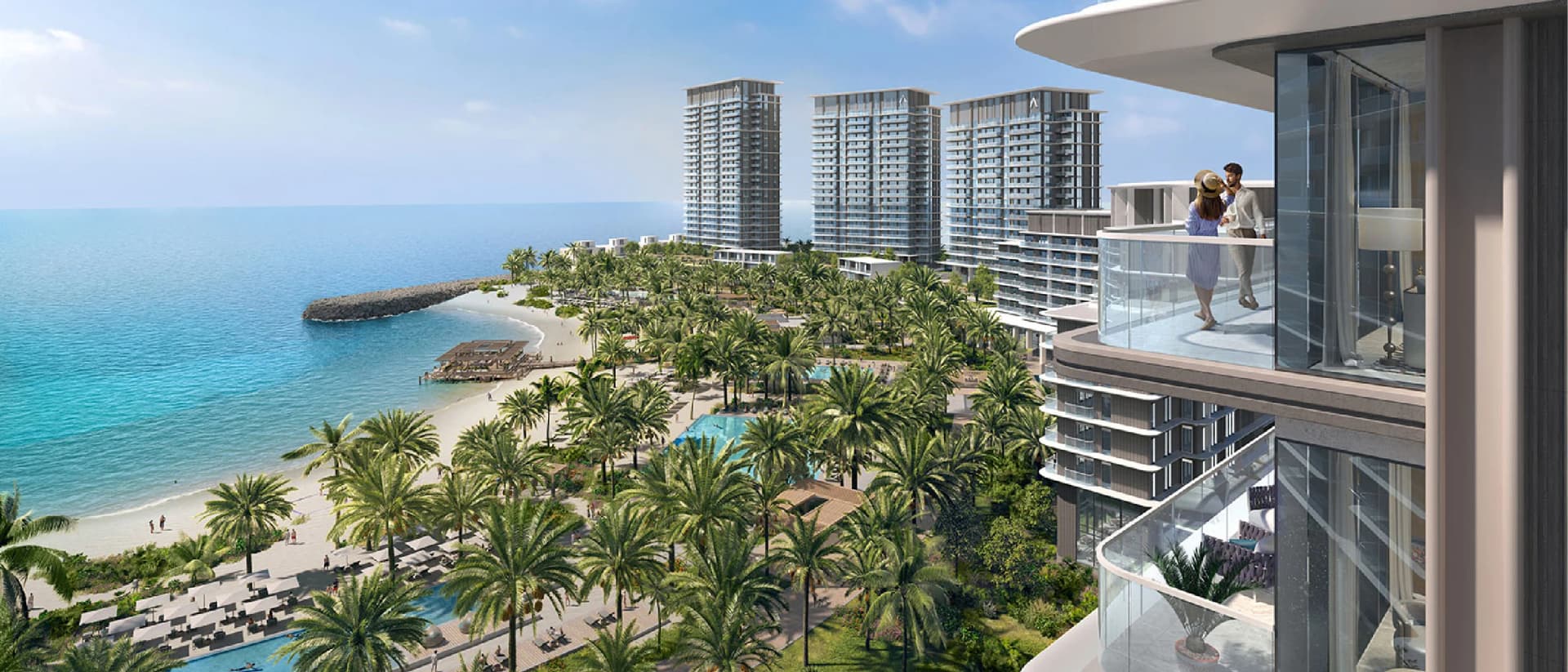 Luxury beachfront apartments with scenic views and palm trees