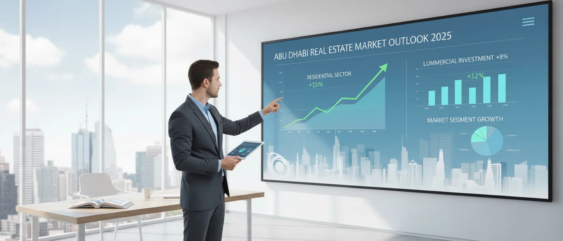 Businessman analyzing Abu Dhabi real estate market trends