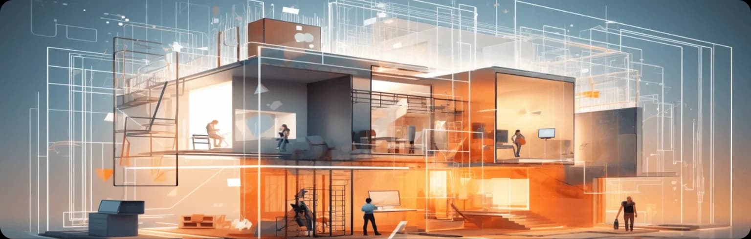 Architectural rendering of a modern multi-story house