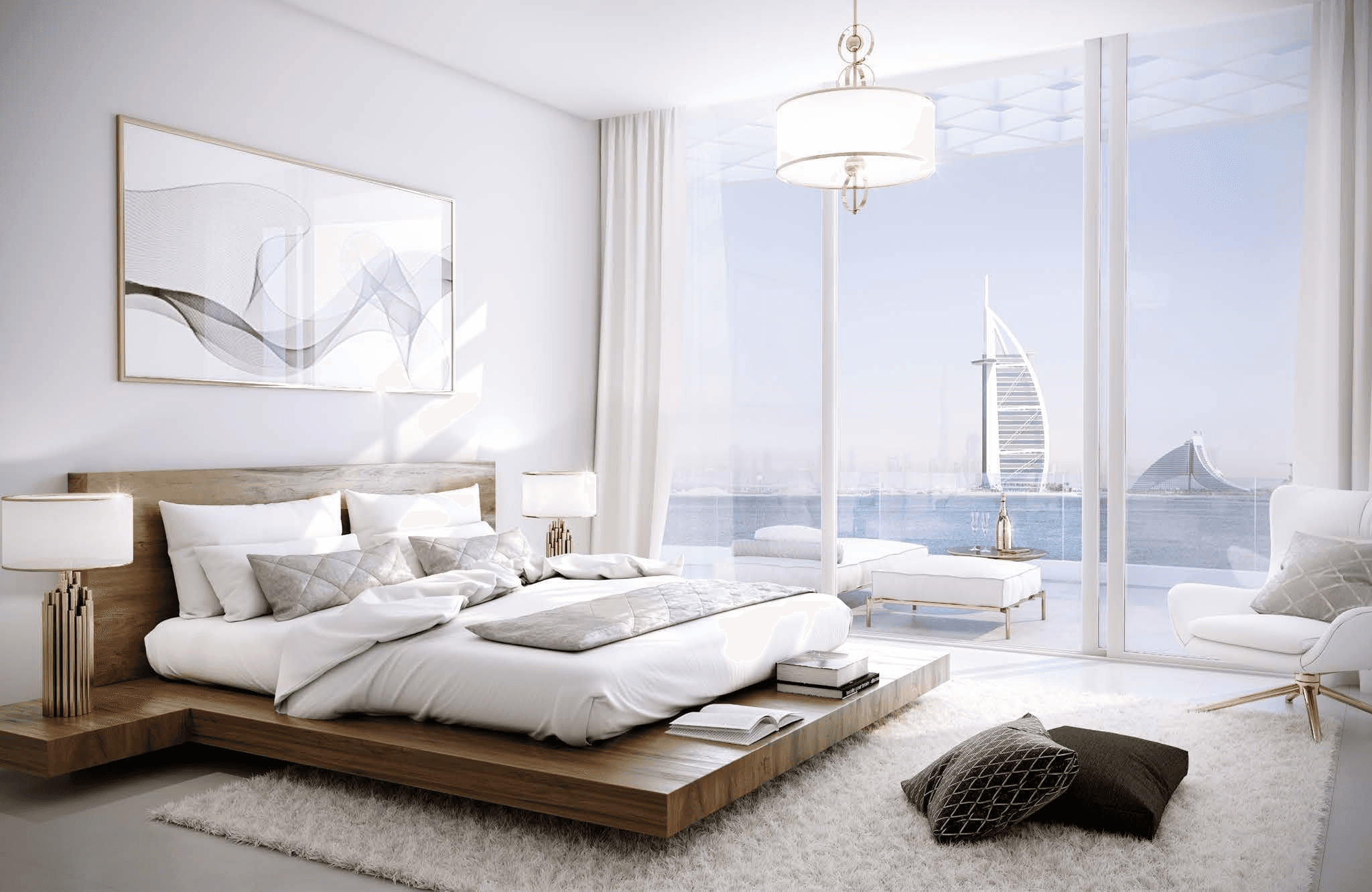 Bright bedroom with Burj Al Arab view