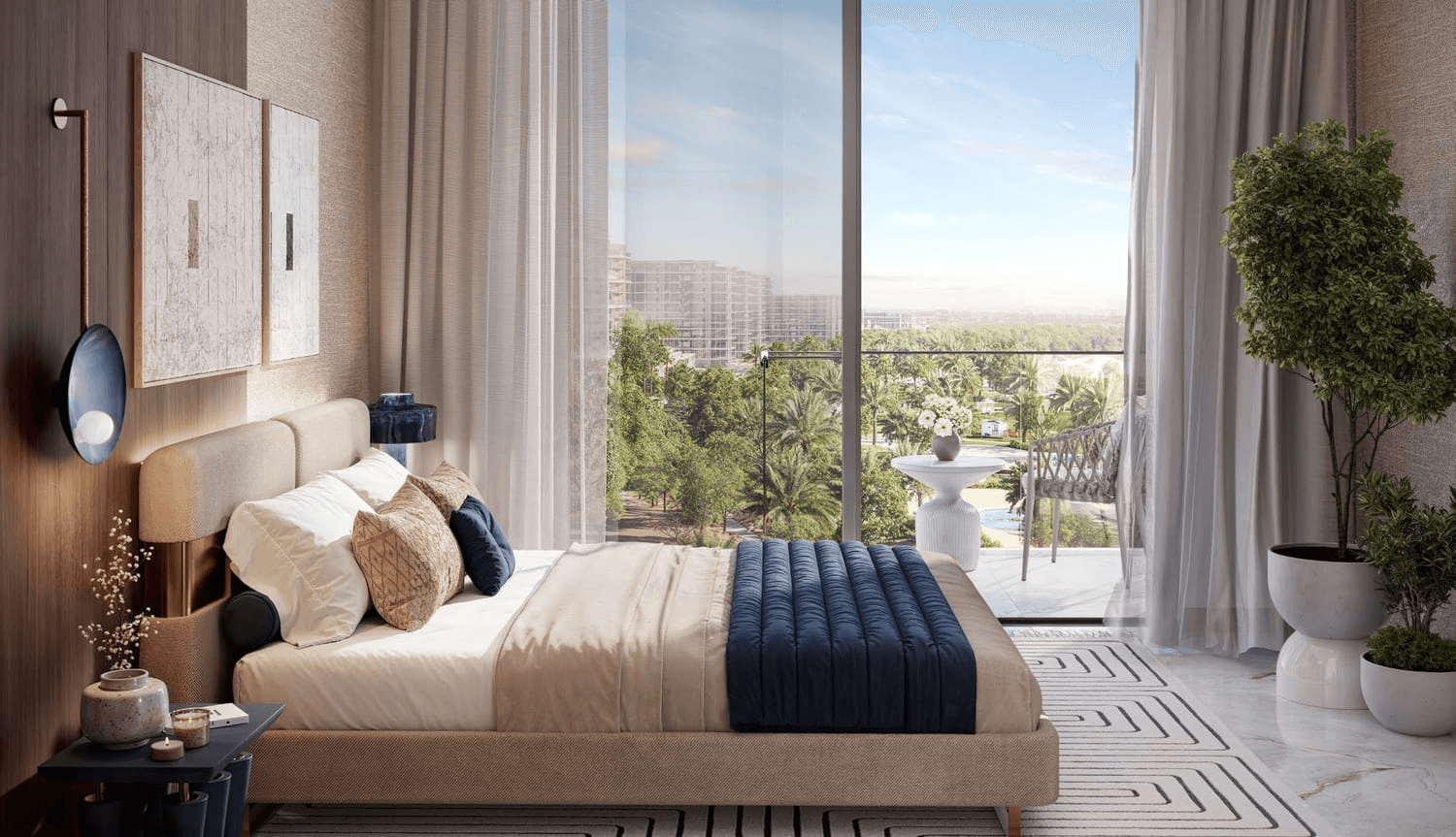Modern bedroom, green view, Address Residences