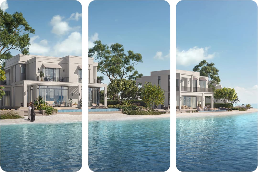 Modern waterfront villa on a sunny day
