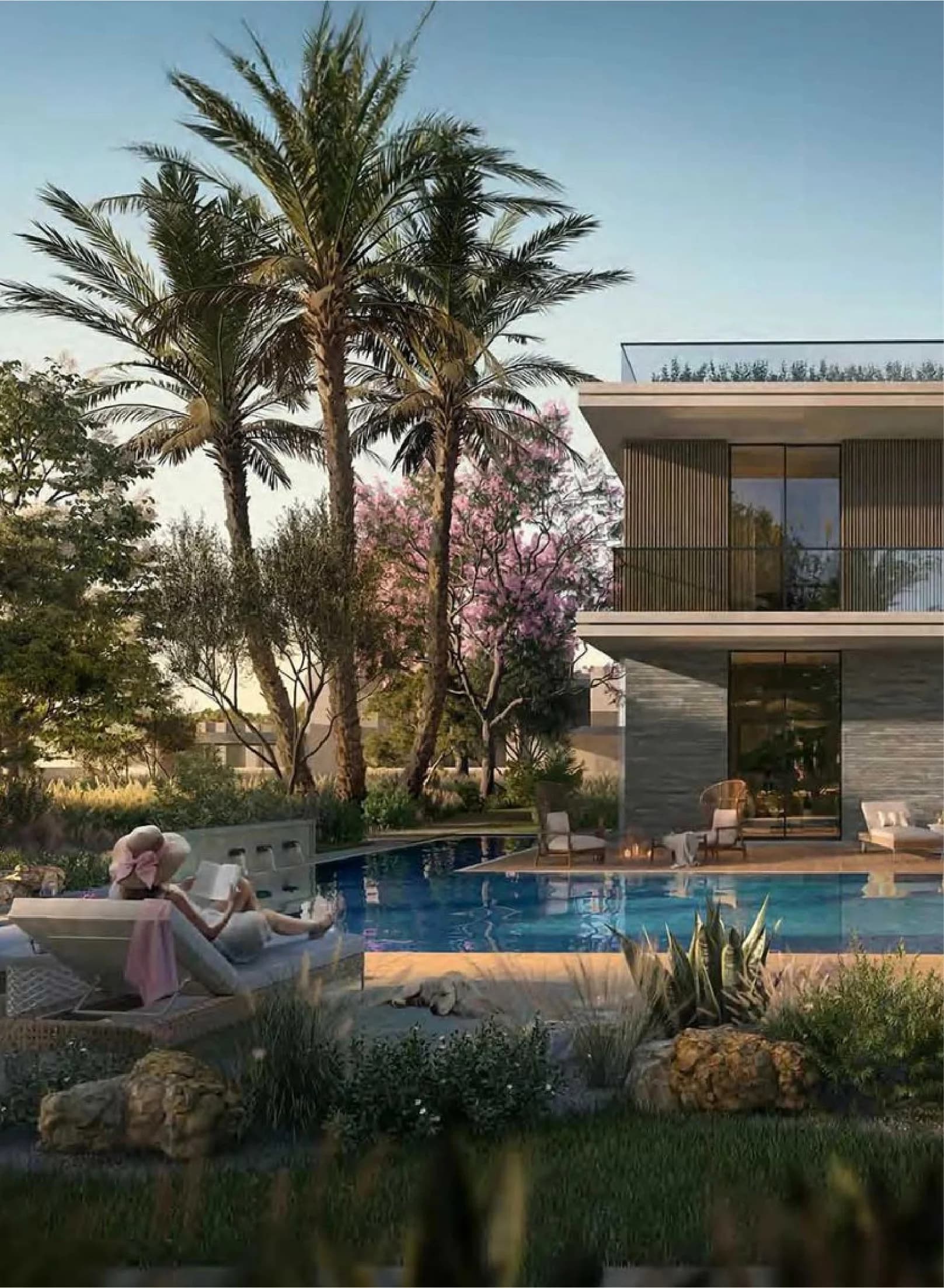 Luxury villa with pool and palm trees
