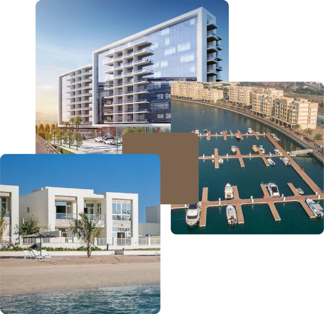 Modern residential buildings with marina view