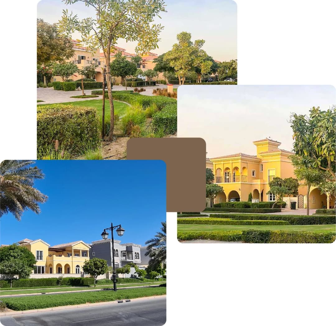 Green walkways and shaded residential pathways