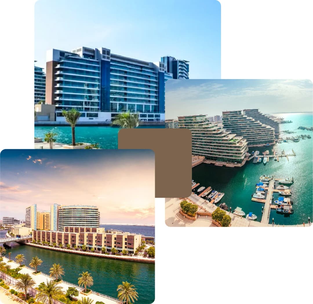 Modern waterfront buildings with marina views