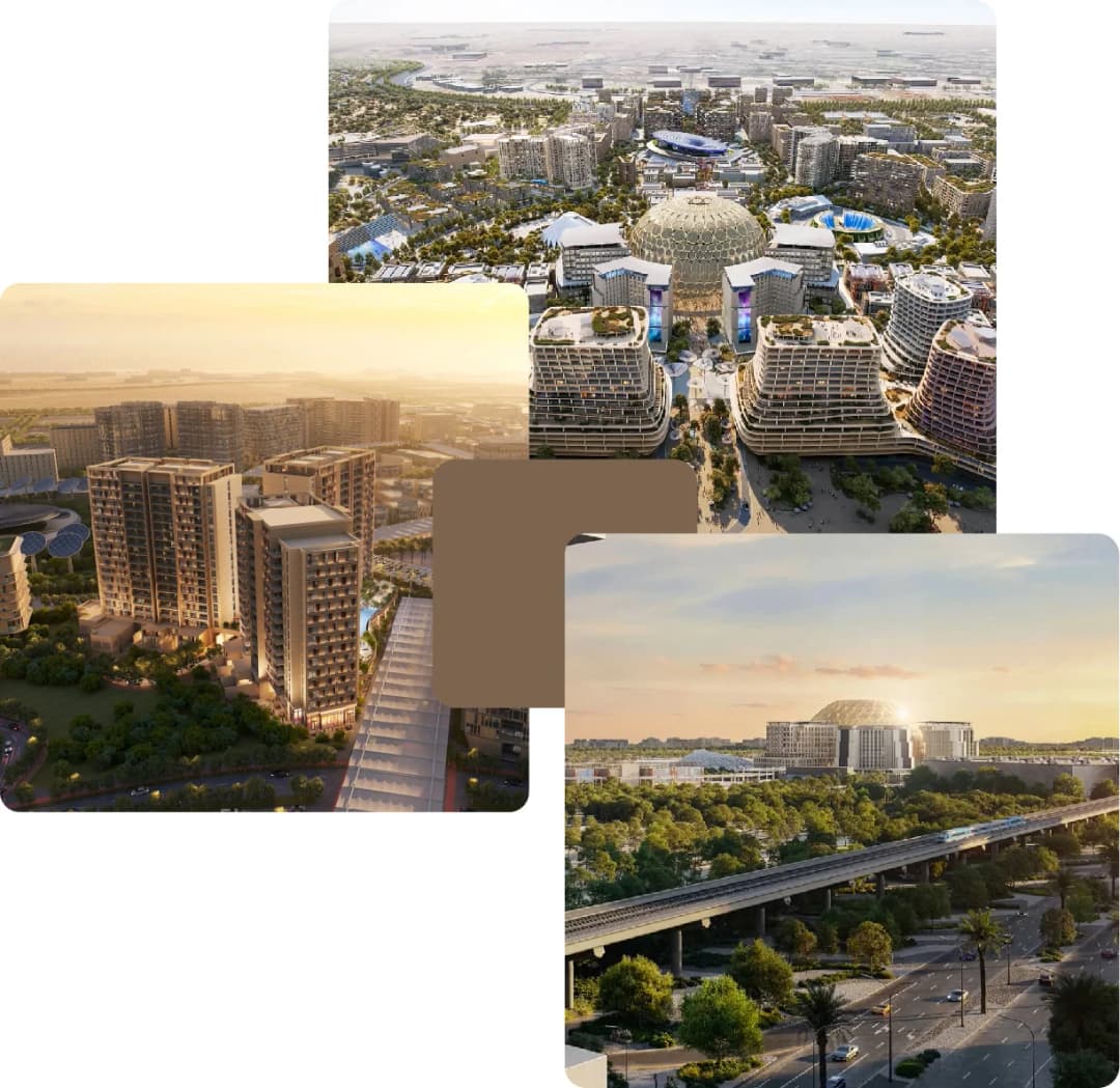 Urban dome and towers in a modern desert cityscape