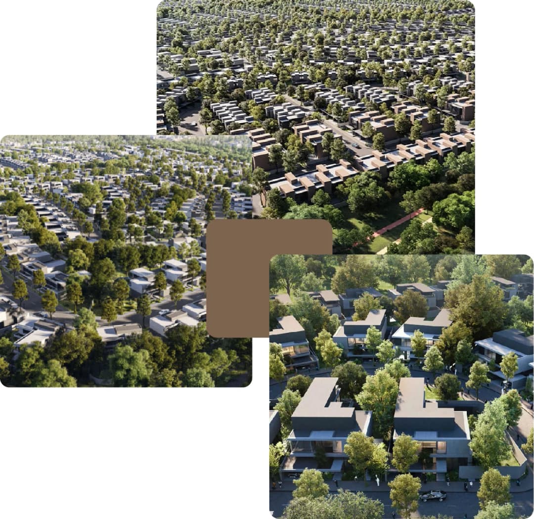 Aerial view of a modern residential community with greenery