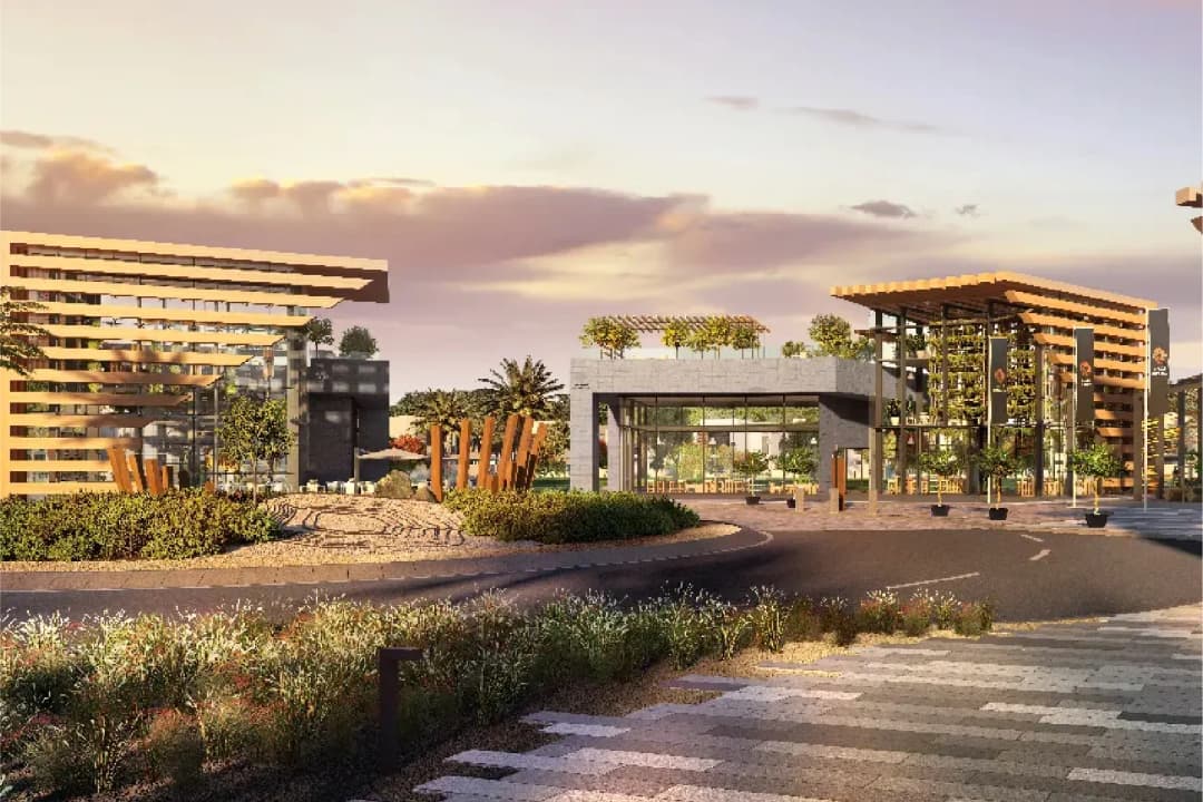 Waterfront property with city skyline, ideal for a stroll