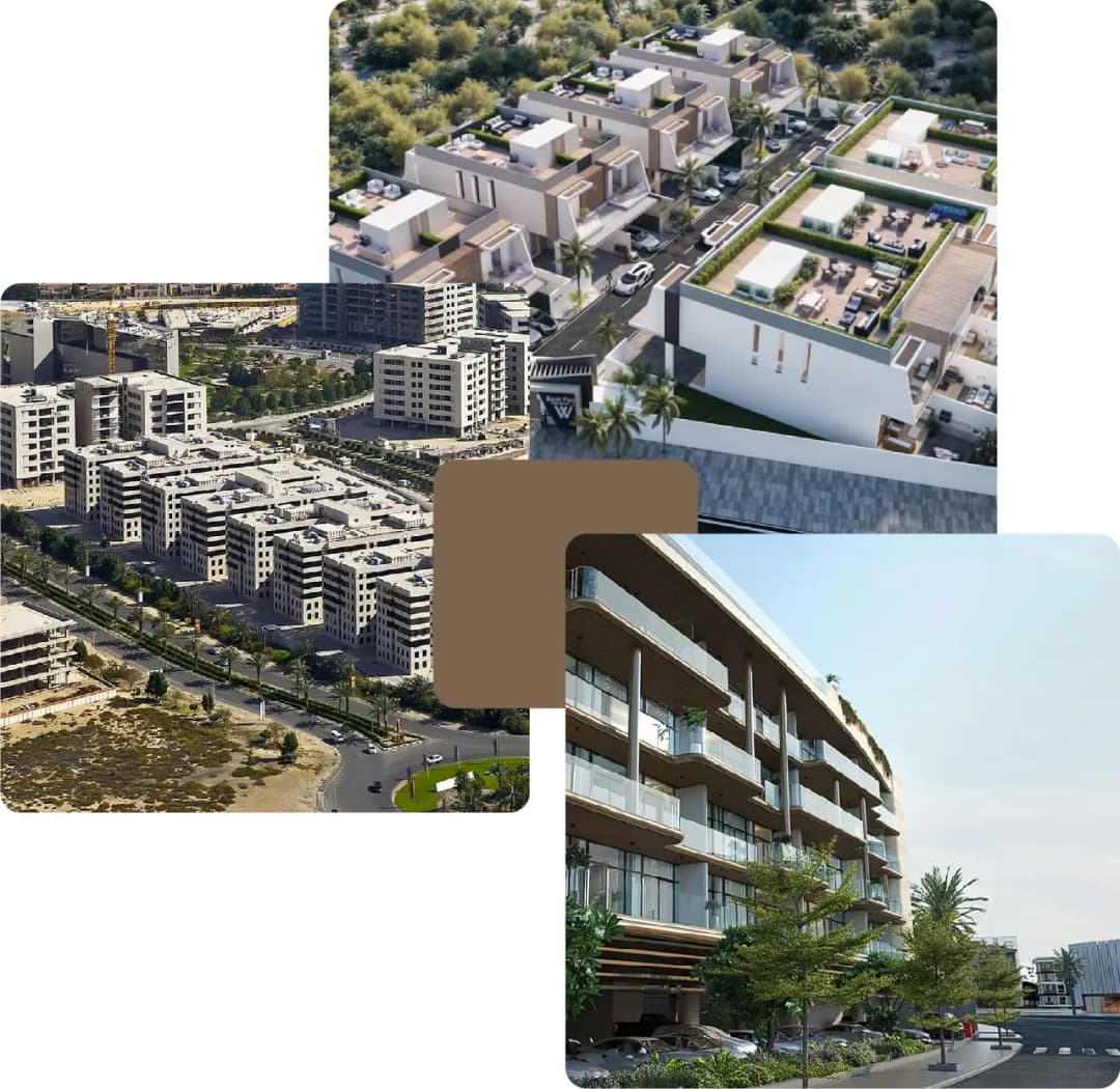 Aerial view of modern residential buildings and villas