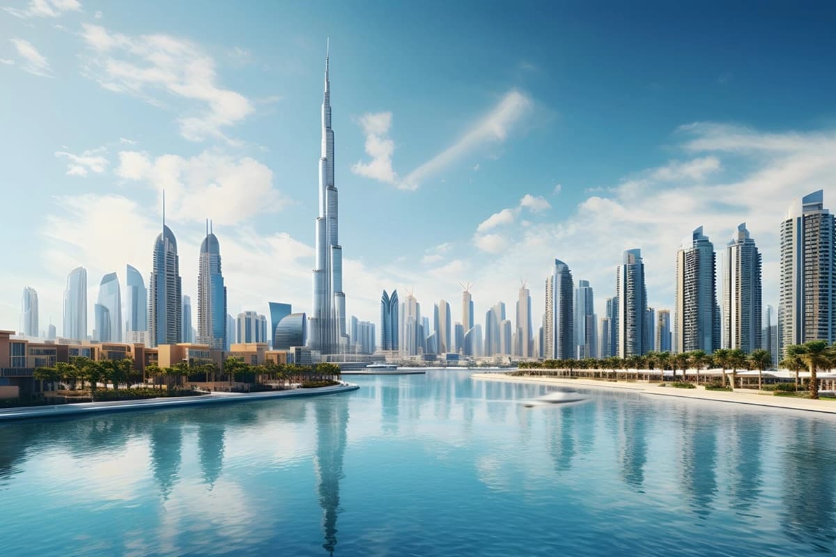 Iconic skyline with Burj Khalifa towering over the city