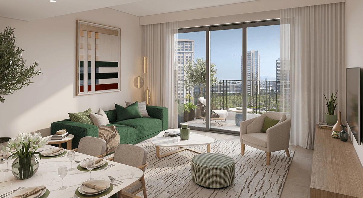 Bedroom with large windows and cityscape view