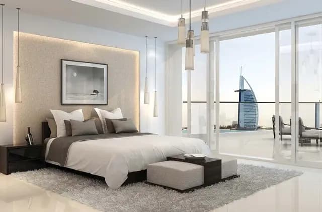 Luxury bedroom with Burj Al Arab view and modern decor