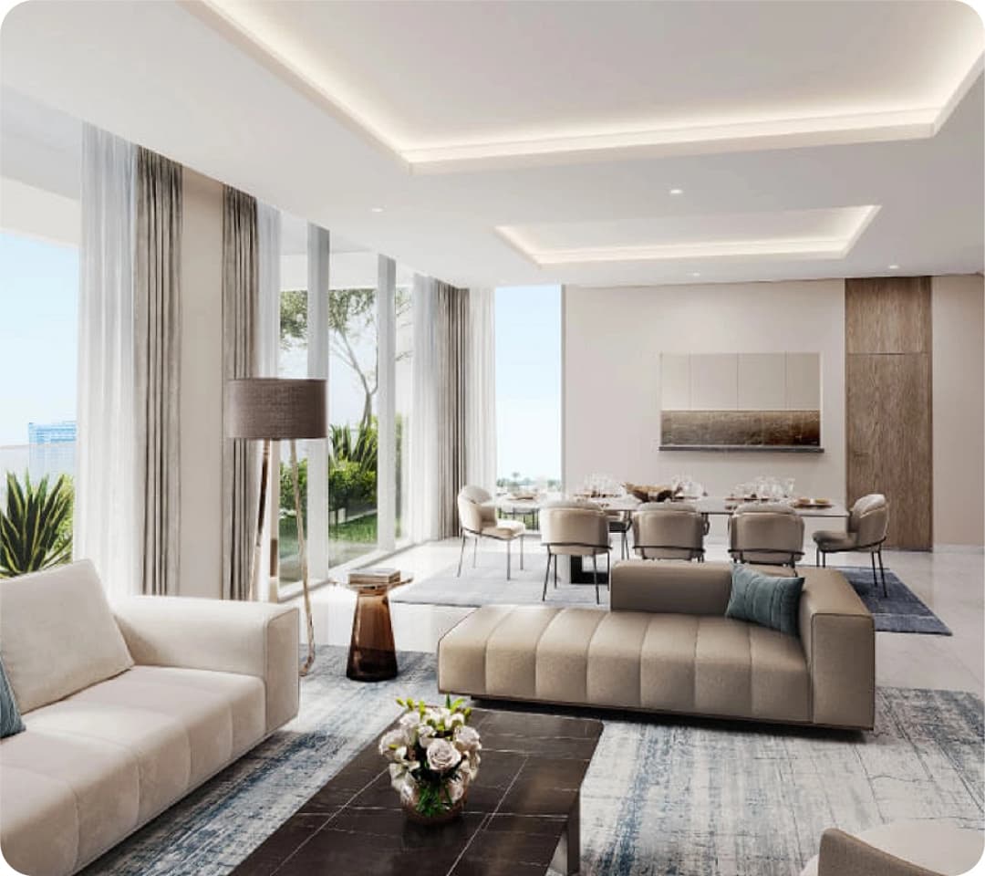 Luxury living room with modern furnishings and stunning natural light