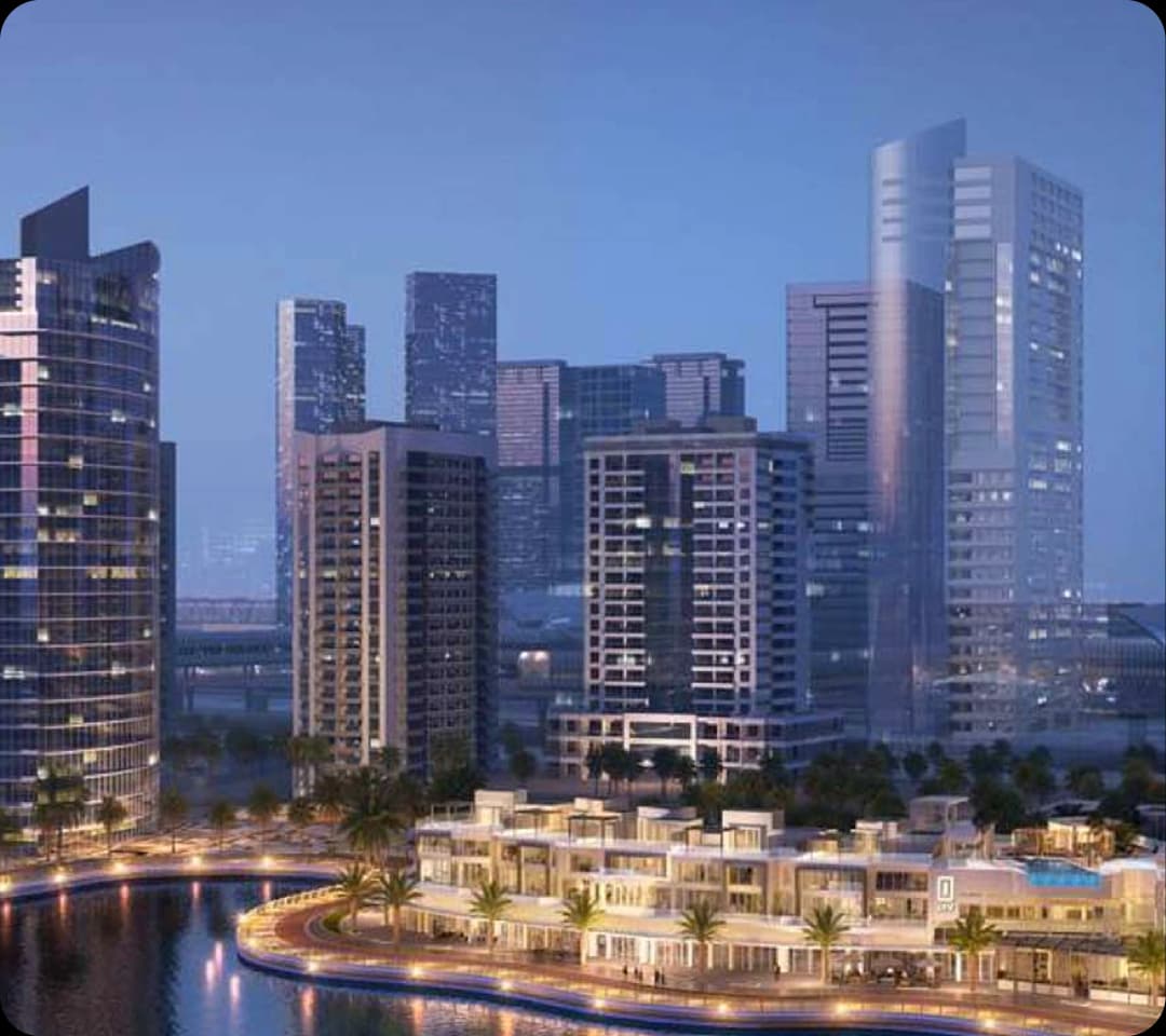 Modern waterfront city skyline at dusk