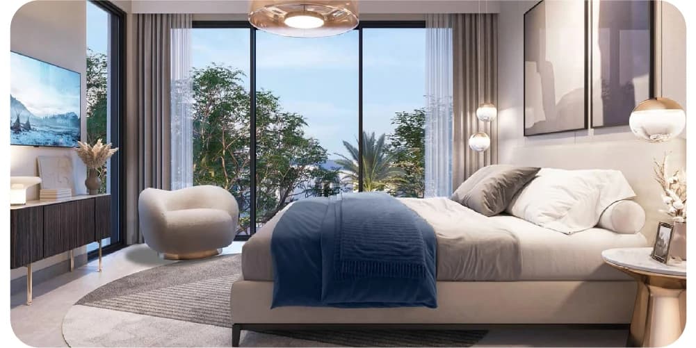 Comfortable bed with throw blanket and stylish decor