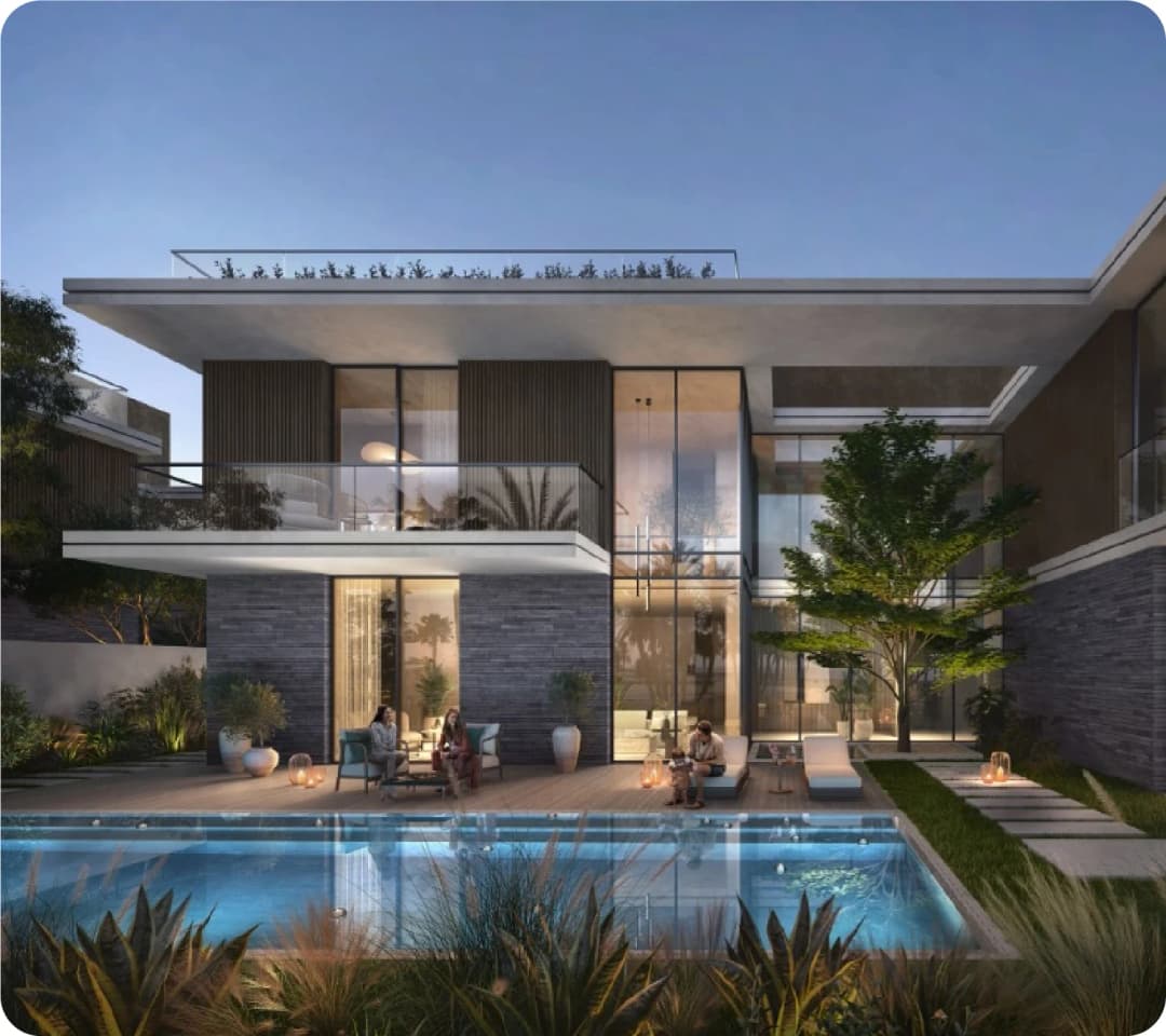 Modern villa with pool and outdoor seating area