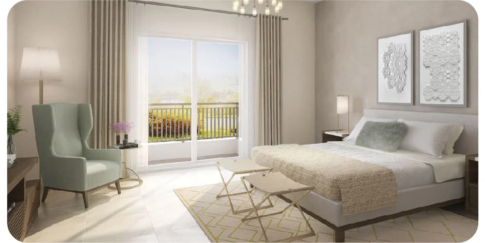 Bright, modern bedroom with balcony access