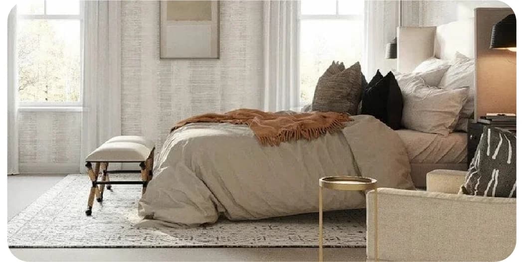 Cozy modern bedroom with neutral tones and soft lighting
