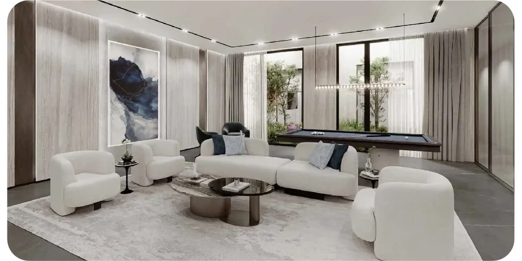 Modern villa with contemporary design and lush greenery