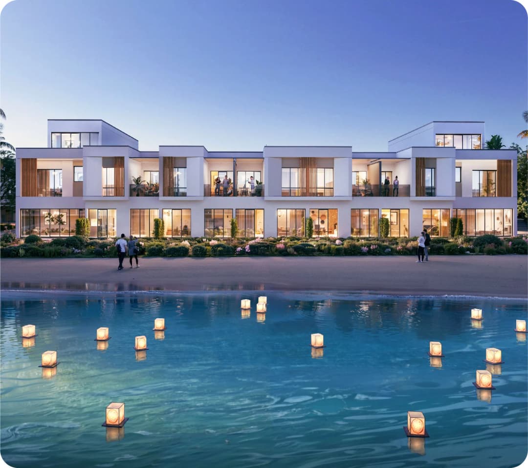 Arial view of a luxury residential community with villas