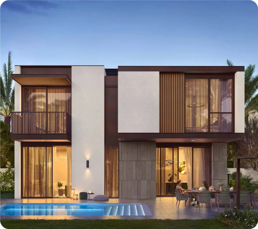 Modern villa with pool and outdoor dining area