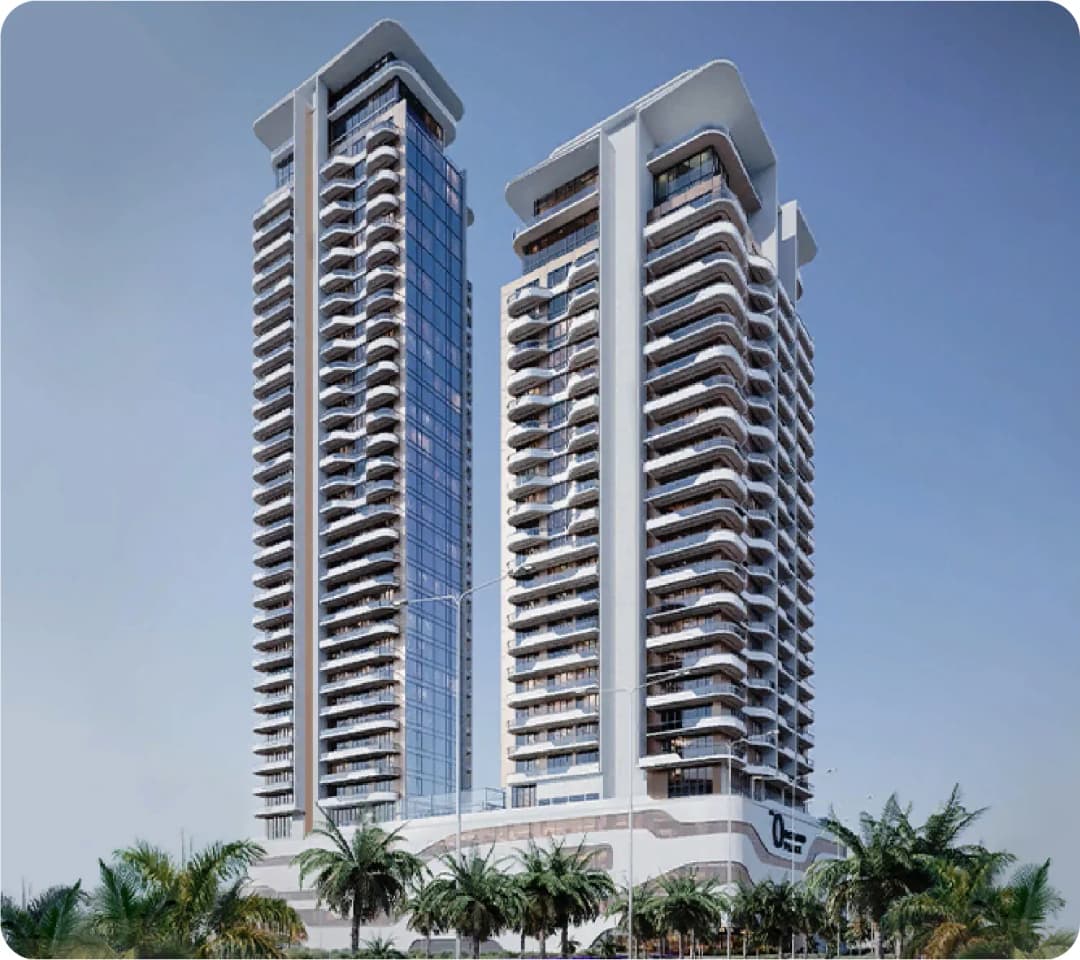 Aerial view of residential complex with swimming pool
