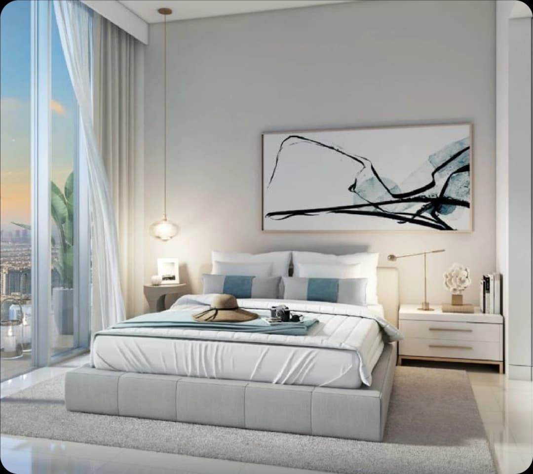 Stylish bedroom with contemporary decor and city view